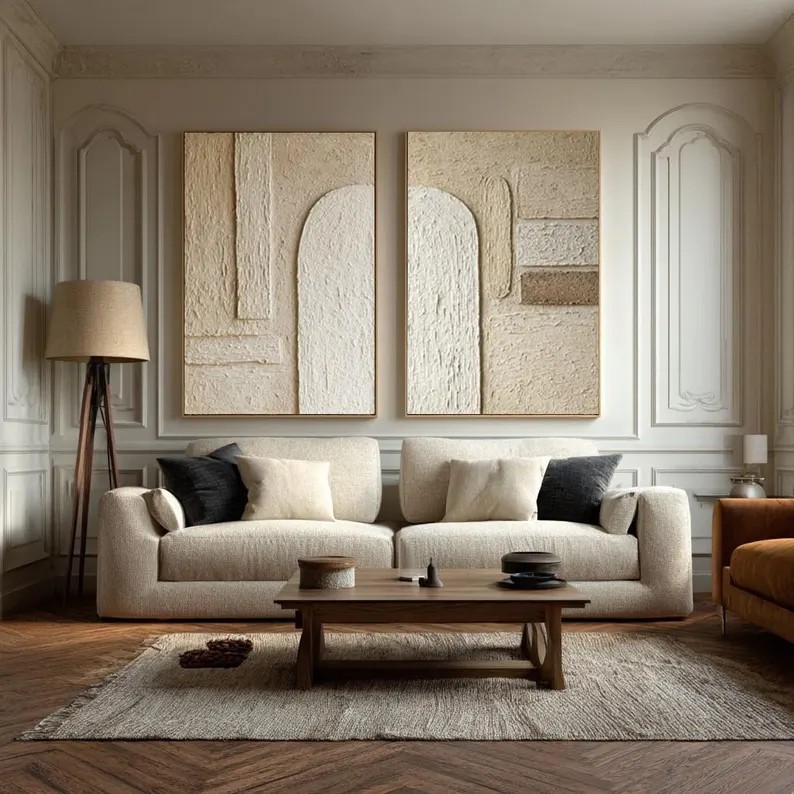 Beige Wabi-Sabi Painting ( 2 Paintings ) #ABST226