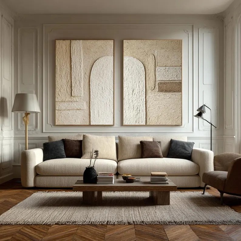 Beige Wabi-Sabi Painting ( 2 Paintings ) #ABST226