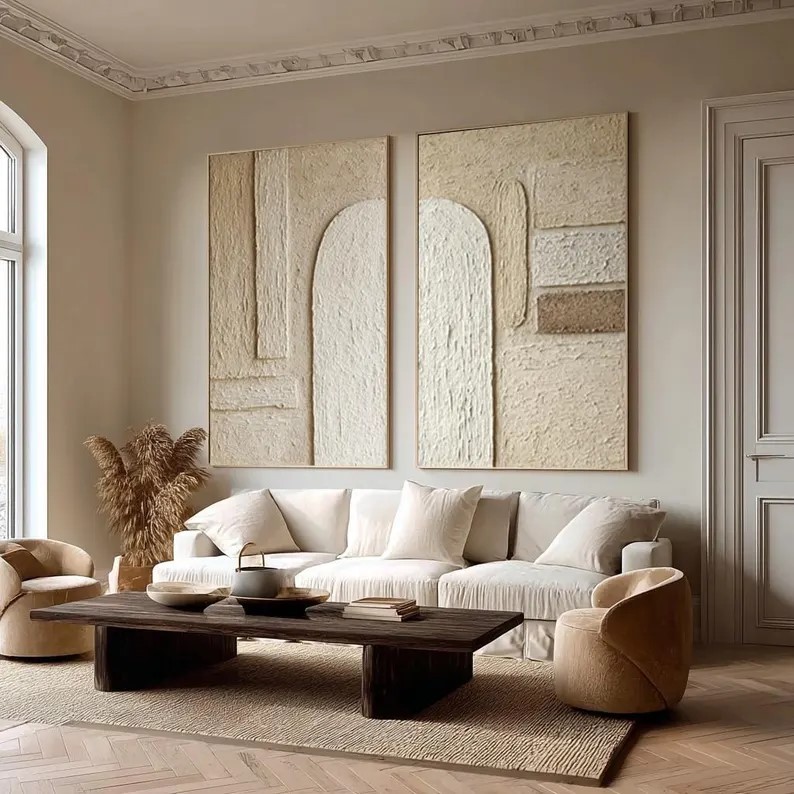 Beige Wabi-Sabi Painting ( 2 Paintings ) #ABST226