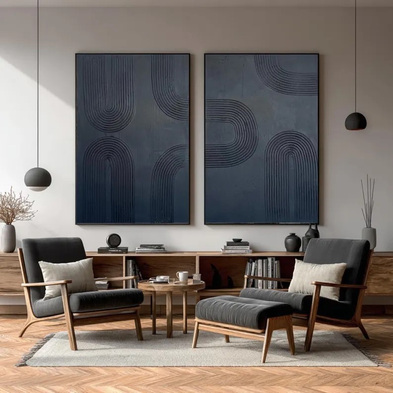 Black Abstract Painting ( 2 Paintings ) #ABST228