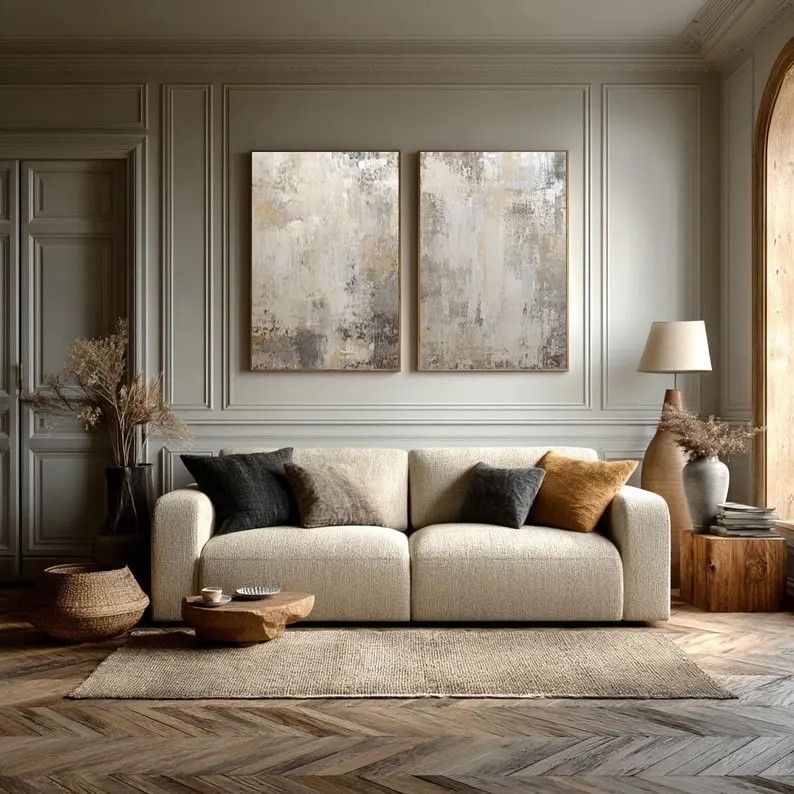 Beige Abstract Painting ( 2 Paintings ) #ABST232