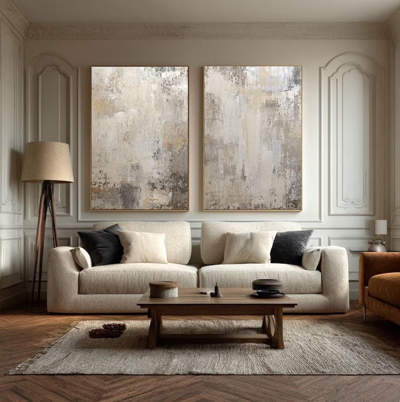 Beige Abstract Painting ( 2 Paintings ) #ABST232