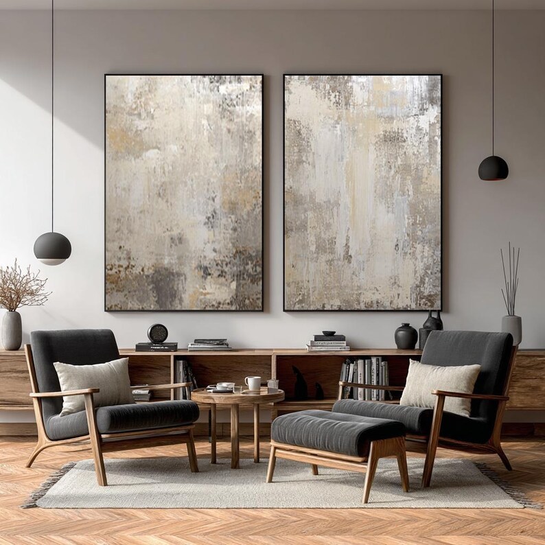 Beige Abstract Painting ( 2 Paintings ) #ABST232