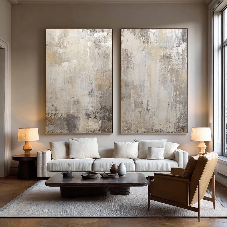 Beige Abstract Painting ( 2 Paintings ) #ABST232