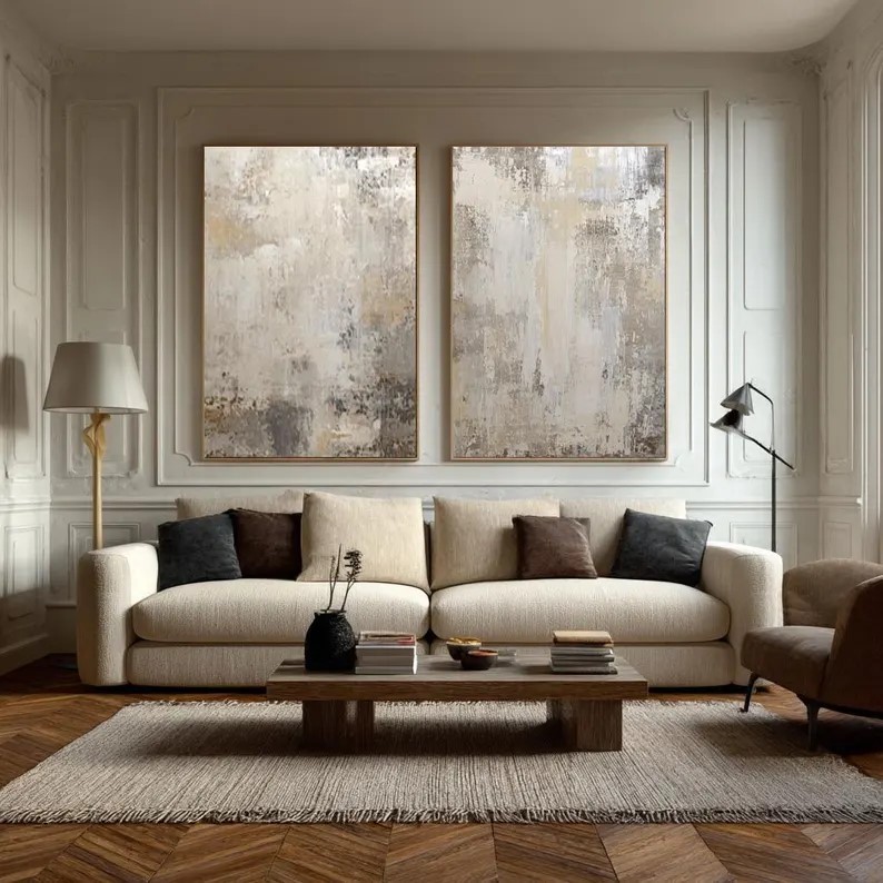 Beige Abstract Painting ( 2 Paintings ) #ABST232