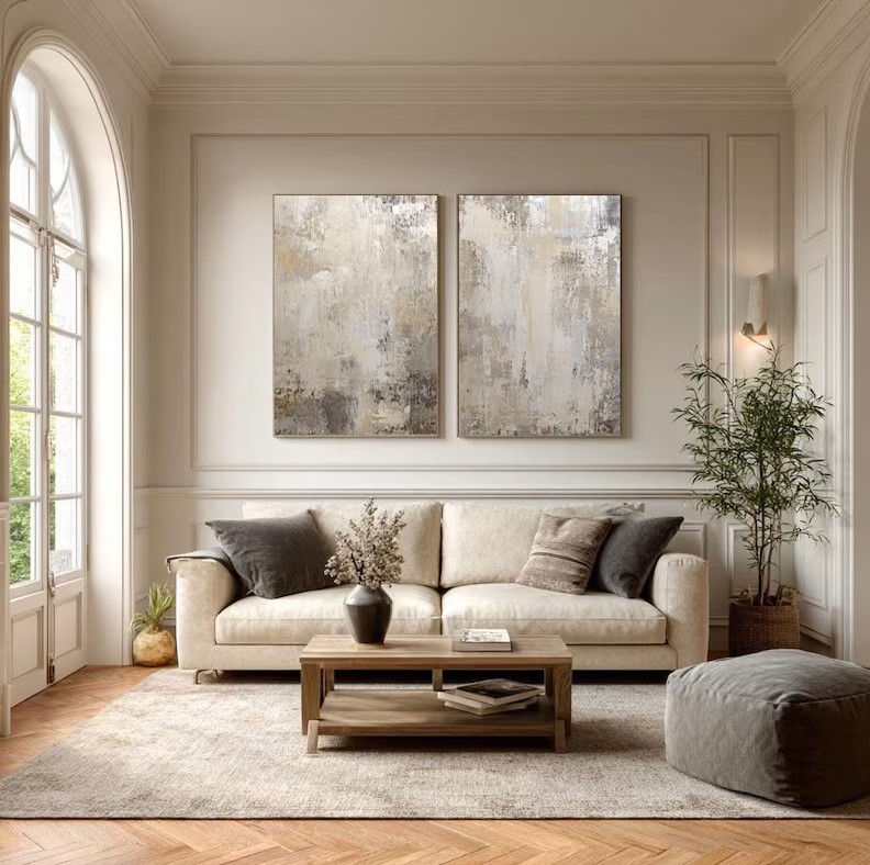 Beige Abstract Painting ( 2 Paintings ) #ABST232