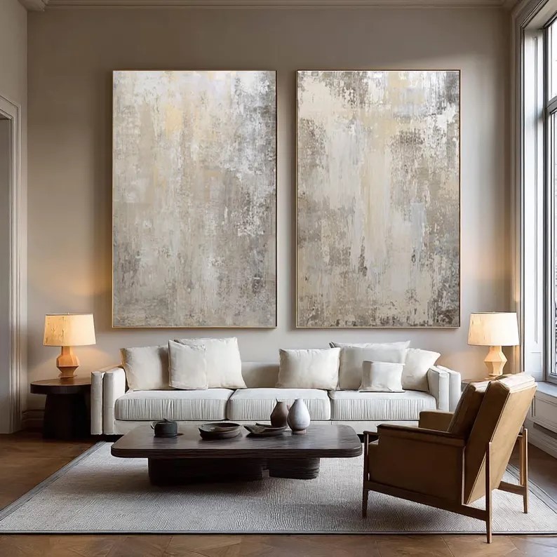 Abstract Beige Painting ( 2 Paintings ) #ABST233