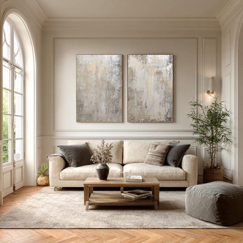 Abstract Beige Painting ( 2 Paintings ) #ABST233