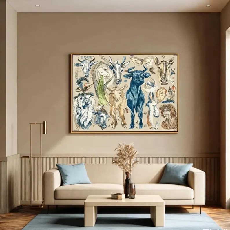 Blue Bull Oil Painting #ABST360