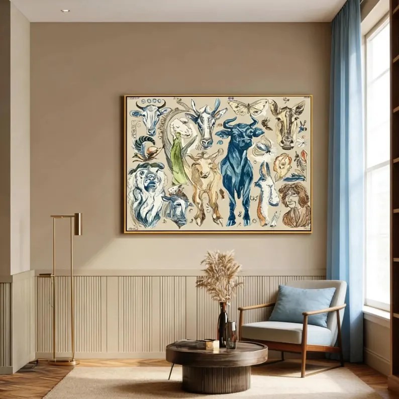 Blue Bull Oil Painting #ABST360