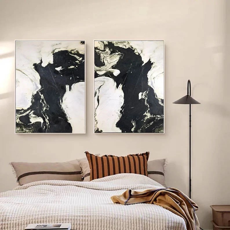 Black and White Abstract Painting ( 2 Paintings ) #ABSC299