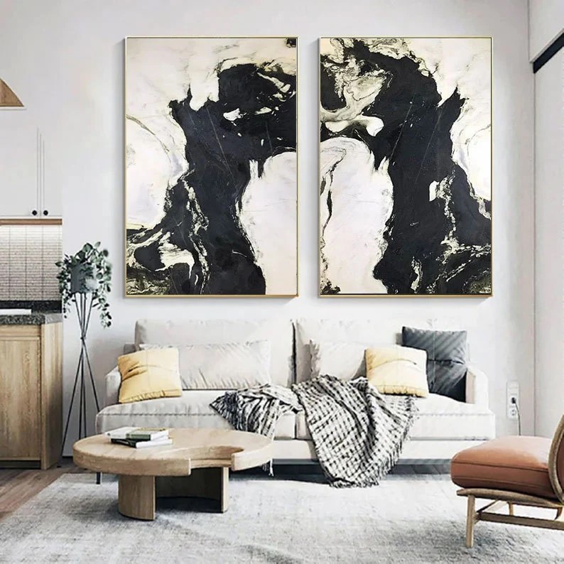 Black and White Abstract Painting ( 2 Paintings ) #ABSC299