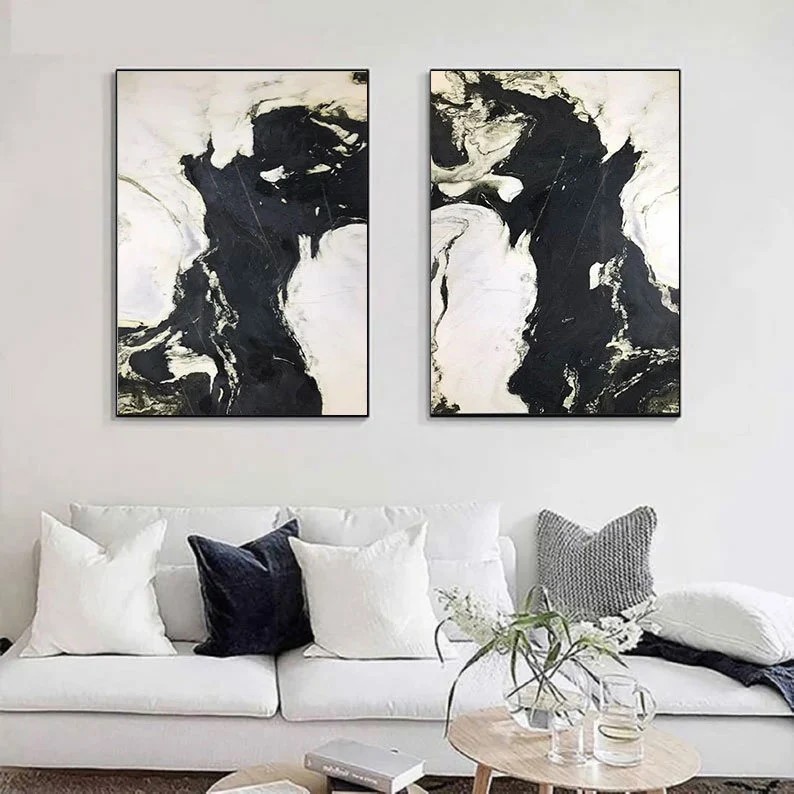 Black and White Abstract Painting ( 2 Paintings ) #ABSC299