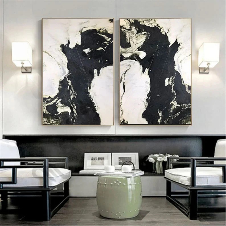 Black and White Abstract Painting ( 2 Paintings ) #ABSC299