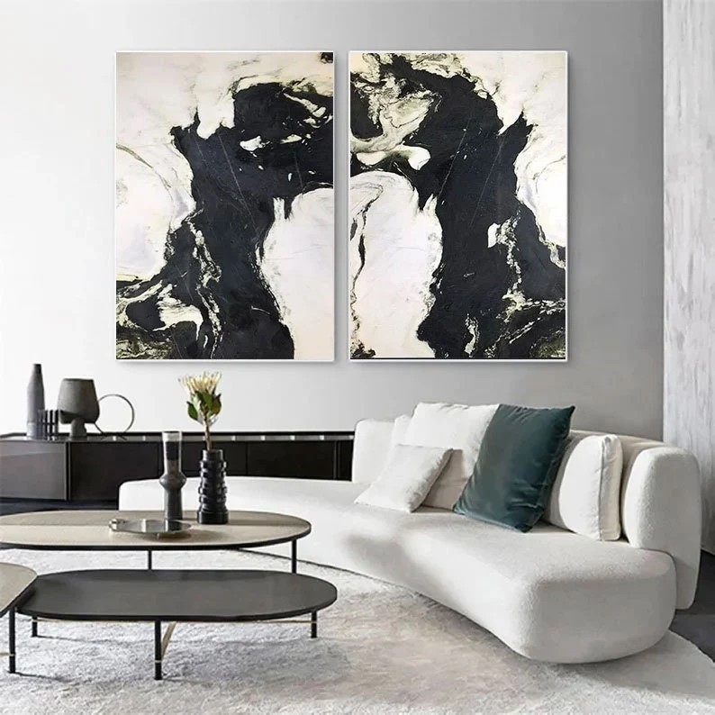 Black and White Abstract Painting ( 2 Paintings ) #ABSC299