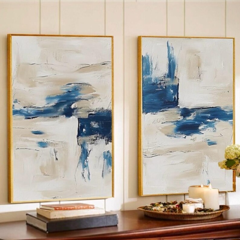 Blue and White Painting ( 2 Paintings ) #ABSC355