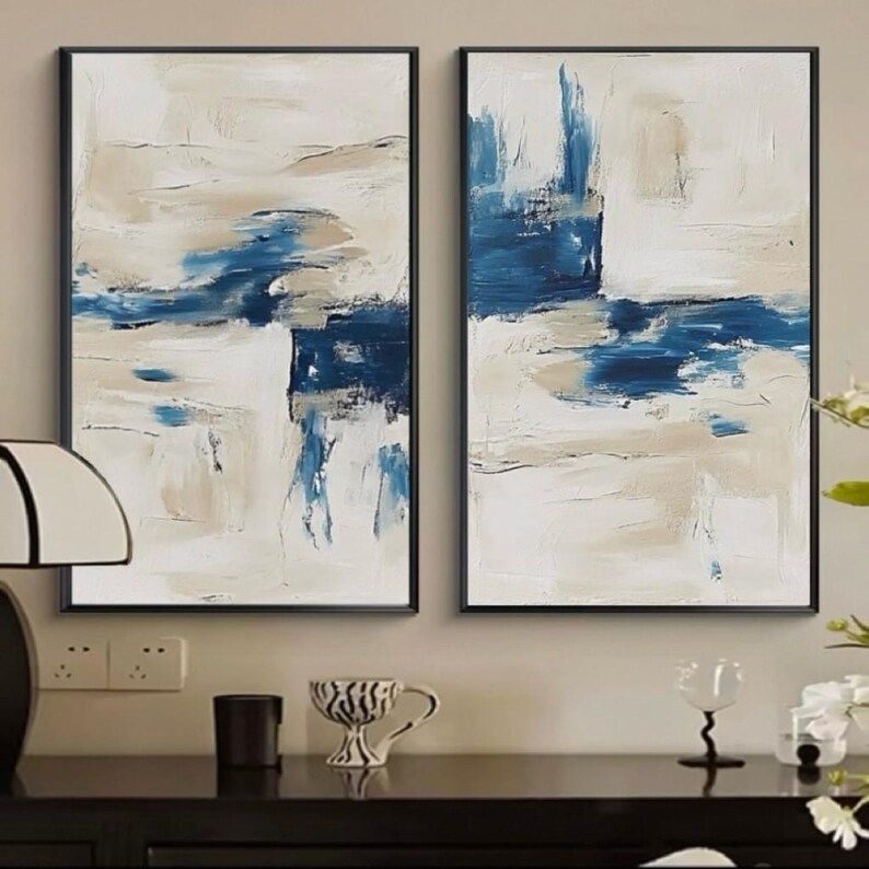 Blue and White Painting ( 2 Paintings ) #ABSC355