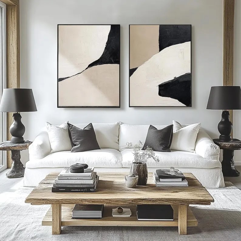Black Beige Painting ( 2 Paintings ) #ABSC356