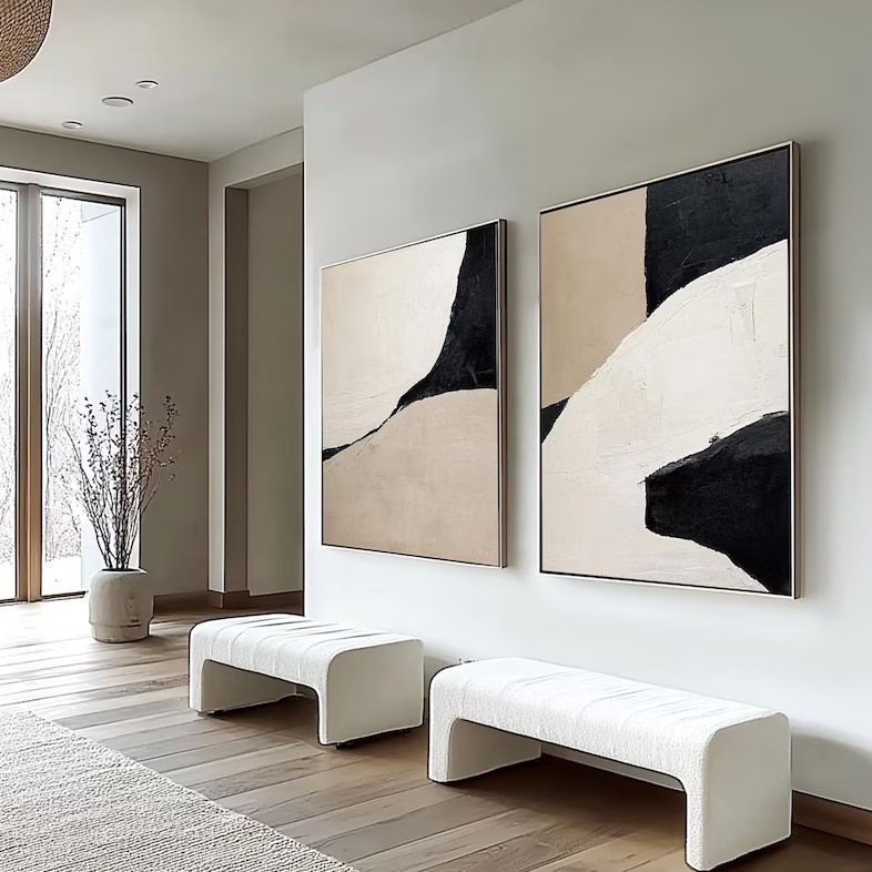 Black Beige Painting ( 2 Paintings ) #ABSC356