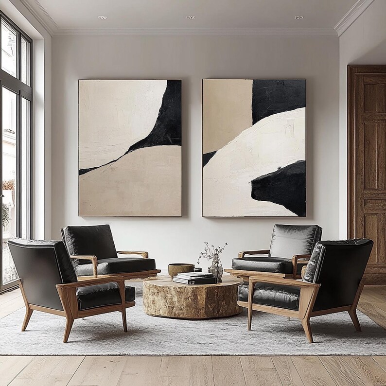 Black Beige Painting ( 2 Paintings ) #ABSC356
