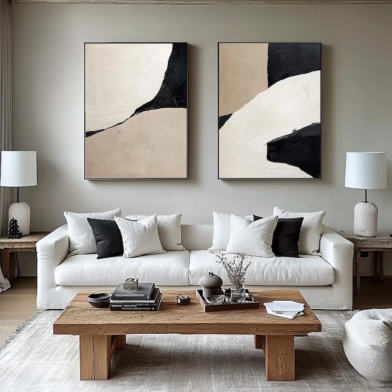 Black Beige Painting ( 2 Paintings ) #ABSC356