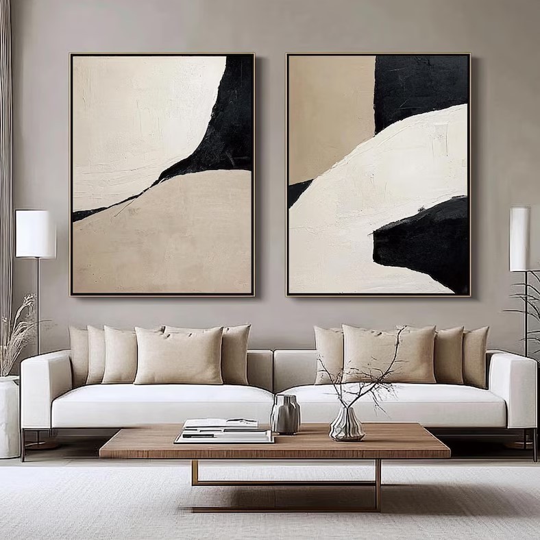 Black Beige Painting ( 2 Paintings ) #ABSC356