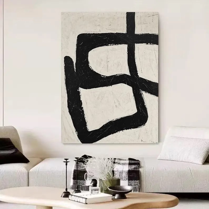 Beige Black Abstract Painting #ABSY409