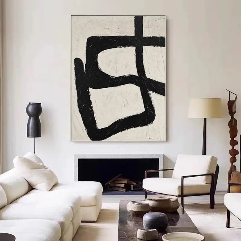 Beige Black Abstract Painting #ABSY409