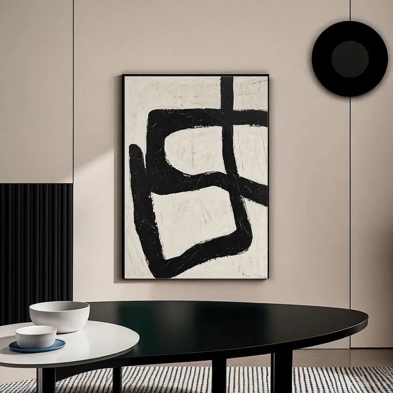 Beige Black Abstract Painting #ABSY409