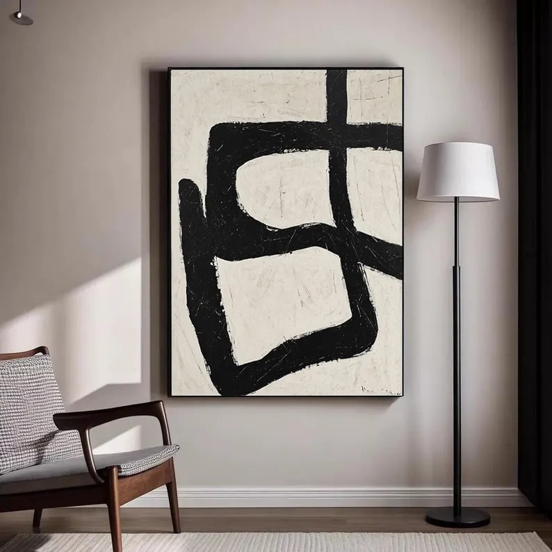 Beige Black Abstract Painting #ABSY409