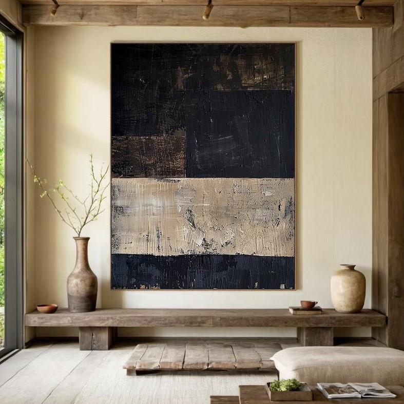 Black Beige Abstract Painting #ABSL113