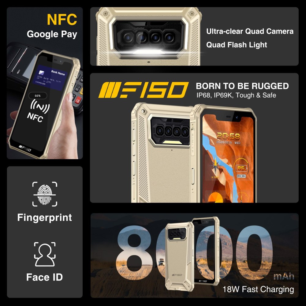 IIIF150 B2021 8000mAh Helio G25 Octa Core Mobile Phone 5.86''HD+ Waterproof Rugged Smartphone 6GB+64GB 13MP Quad Camera IP68/69K