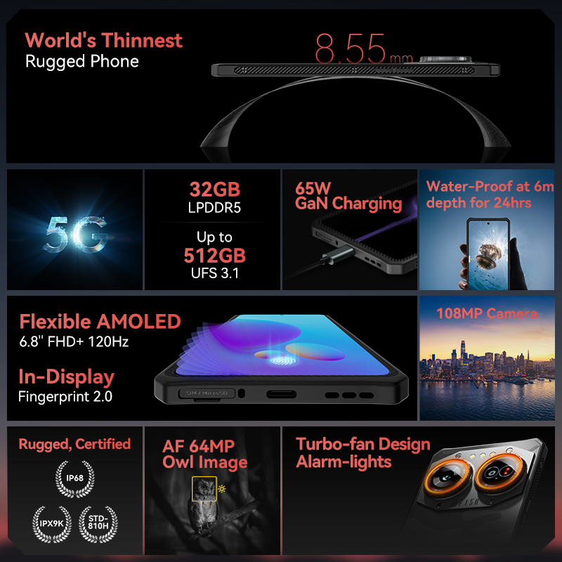 IIIF150 Air2 Ultra 5G Rugged Phone 6.78inch FHD+ 120Hz AMOLED Display 32GB+512GB 108MP Camera 5000mAh Battery  65W GaN Fast Charge 8.55mm Ultra Thin Rugged Smartphone