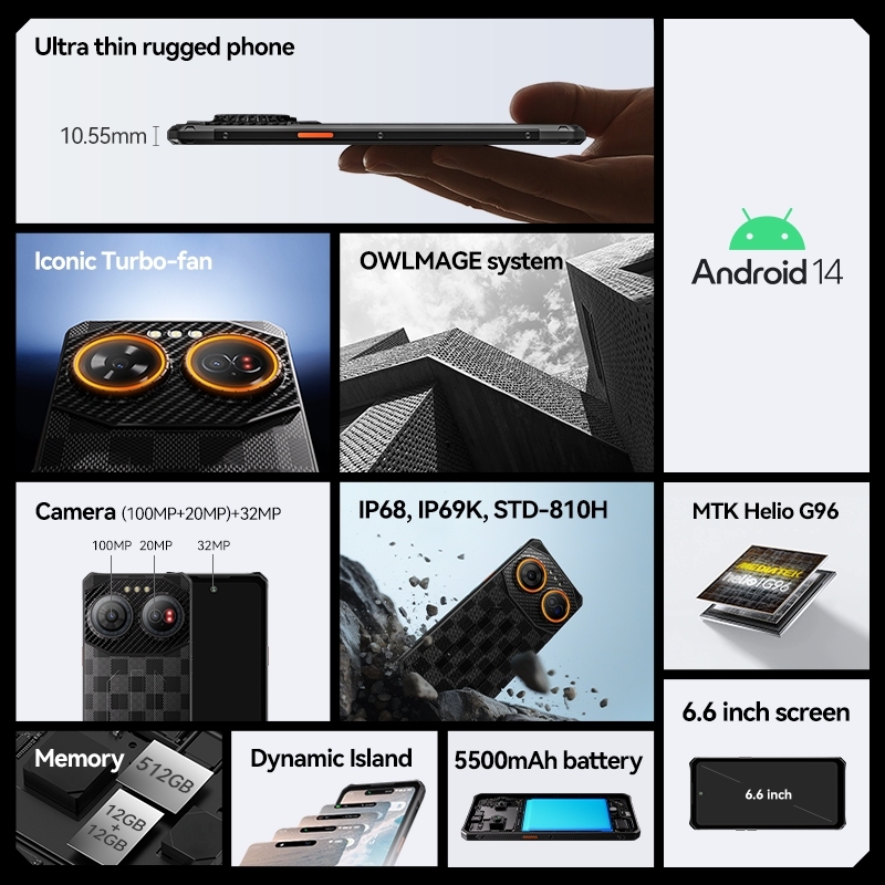 IIIF150 Air3 Rugged Phone MTK Helio G96 Chip 6.6inch 90Hz Display 24GB+512GB 100MP Main Camera 5500mAh Battery 10.55mm Ultra Thin Rugged Smartphone