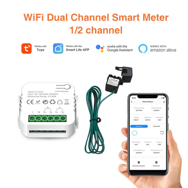 Tuya WiFi Single/Dual-channel Metering Switch with Circuit Breaker Smart Energy Meter