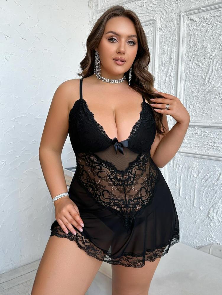 Plus size lace and mesh babydolls