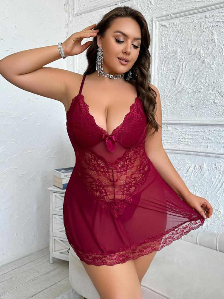 Plus size lace and mesh babydolls