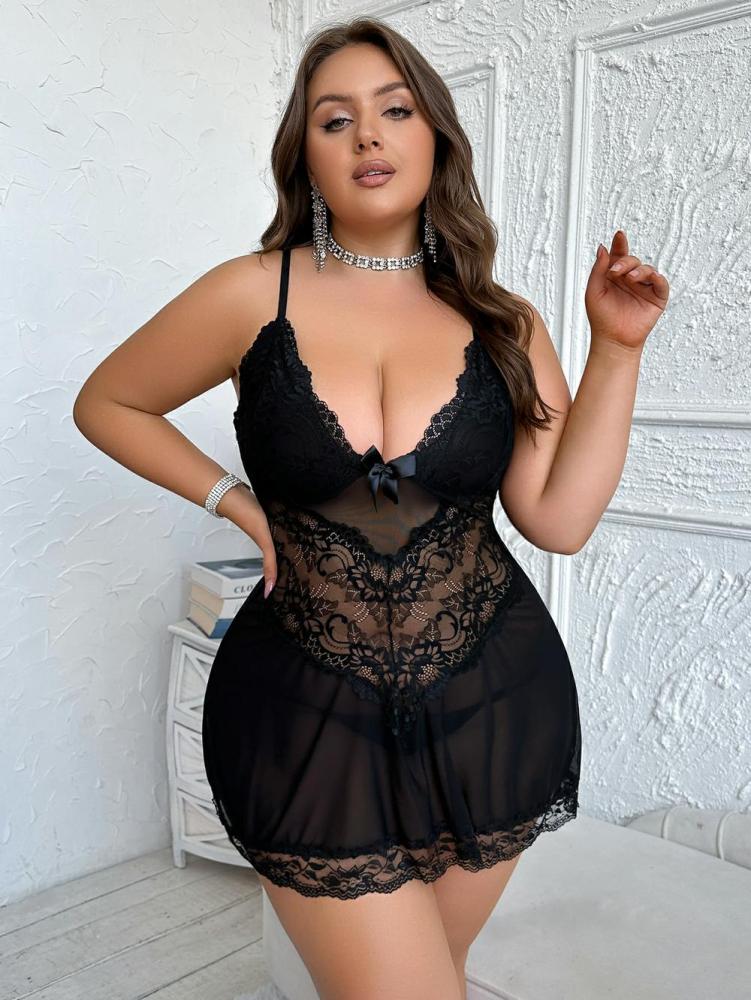 Plus size lace and mesh babydolls