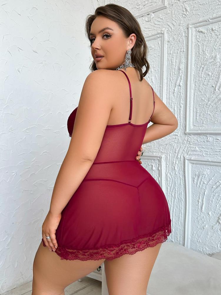 Plus size lace and mesh babydolls