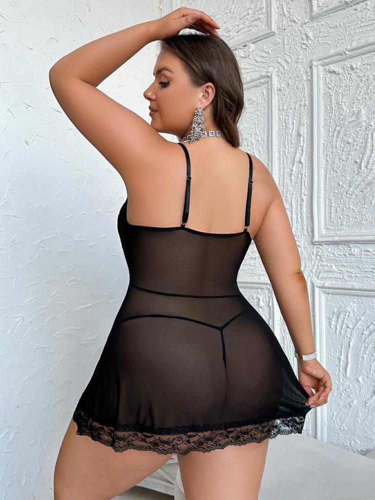 Plus size lace and mesh babydolls