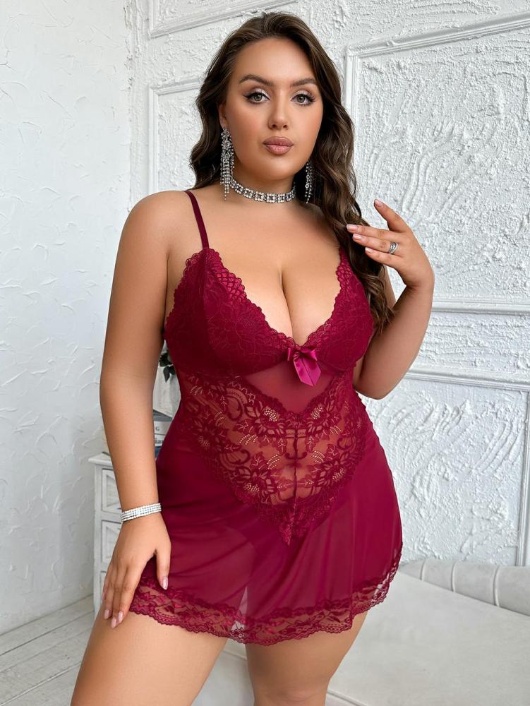 Plus size lace and mesh babydolls