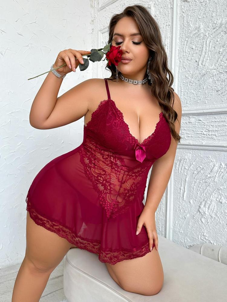 Plus size lace and mesh babydolls