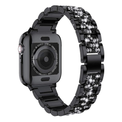 Exquisite Triple Beaded Apple Watch Band, Dazzling Inlaid Diamonds, Premium Stainless Steel - Elegant Gold Finish for Enhanced Style and Durability - Perfect for Business and Luxury Wear, Compatible with Apple Watch Models