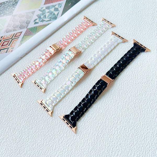 Laser Iridescent Apple iWatch Band: Resin Plated Tri-Bead 'Small Waist' Strap for Enhanced Aesthetic