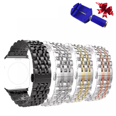 Seven-Bead Stainless Steel Watch Band for Apple Watch 4/3/2 with Elegant Butterfly Clasp - Stylish and Durable