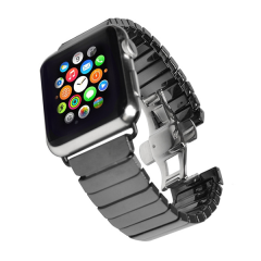 Ceramic Butterfly Clasp Metal Chain Strap for Apple Watch 8