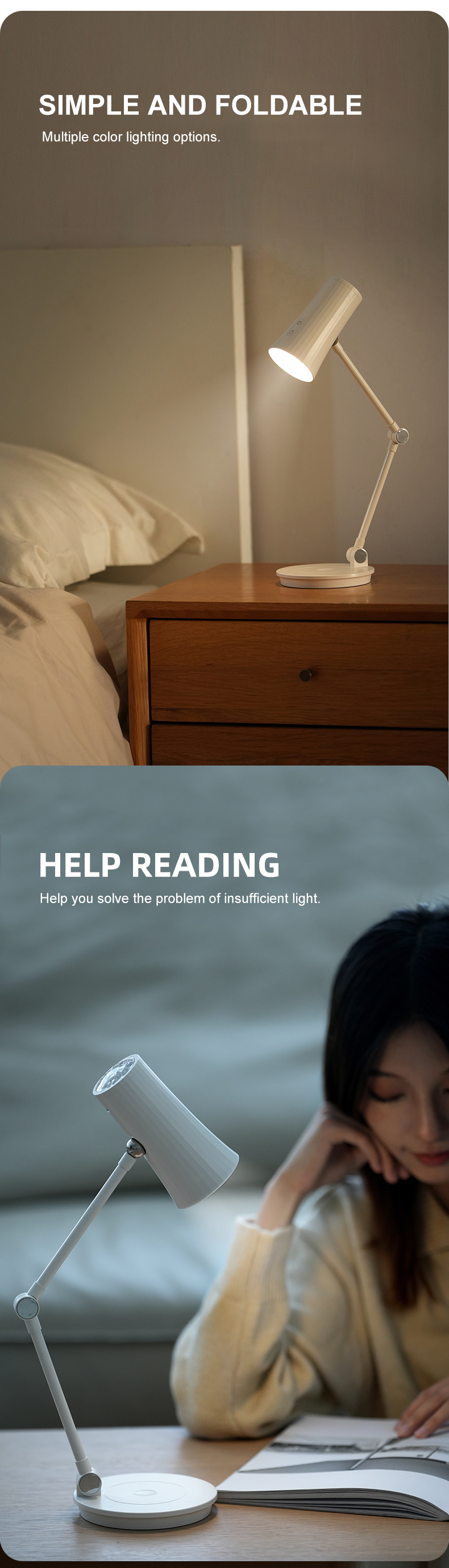 Colorful Adjustable Desk Lamp with Wireless Phone Charging Base - Modern Minimalist Design