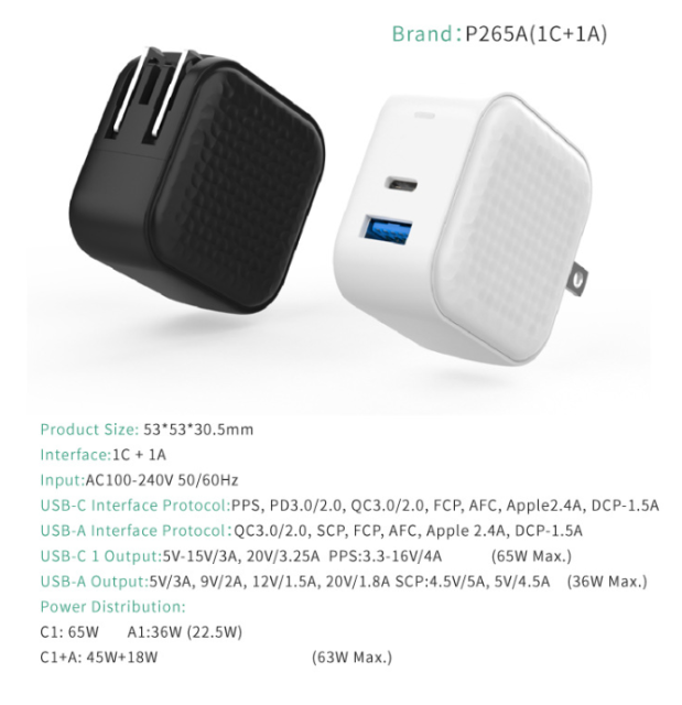 65W Fast GaN Charger USB-C Duo Multi-Country Plug for Business