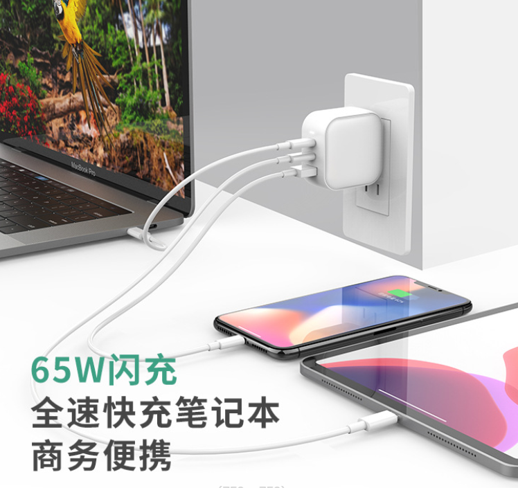65W Fast GaN Charger USB-C Duo Multi-Country Plug for Business