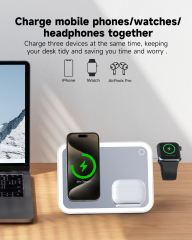 LED Makeup Mirror with Qi2 15W Triple Wireless Charger for AirPods, Phone & Watch - B2B Exclusive